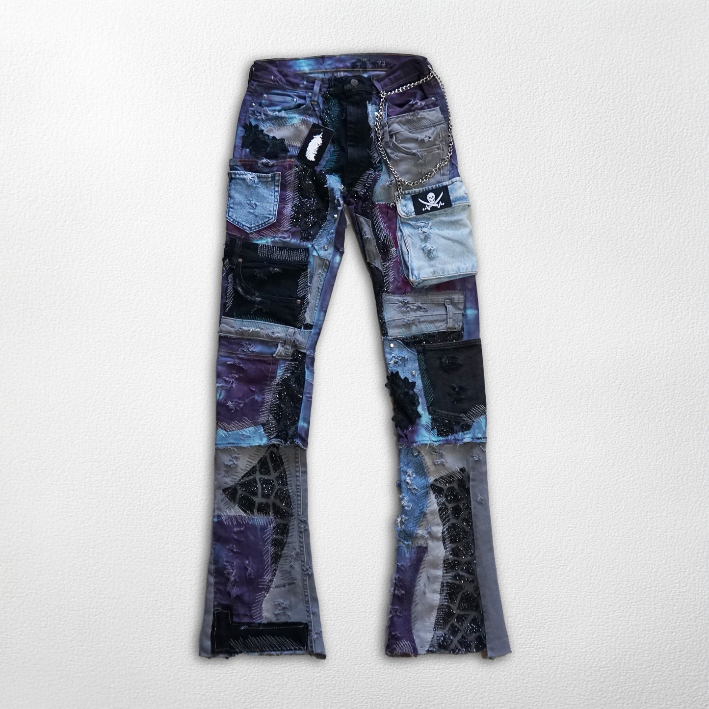 Pirate Flag Jeans - Handmade Blue & Black Denim Pant