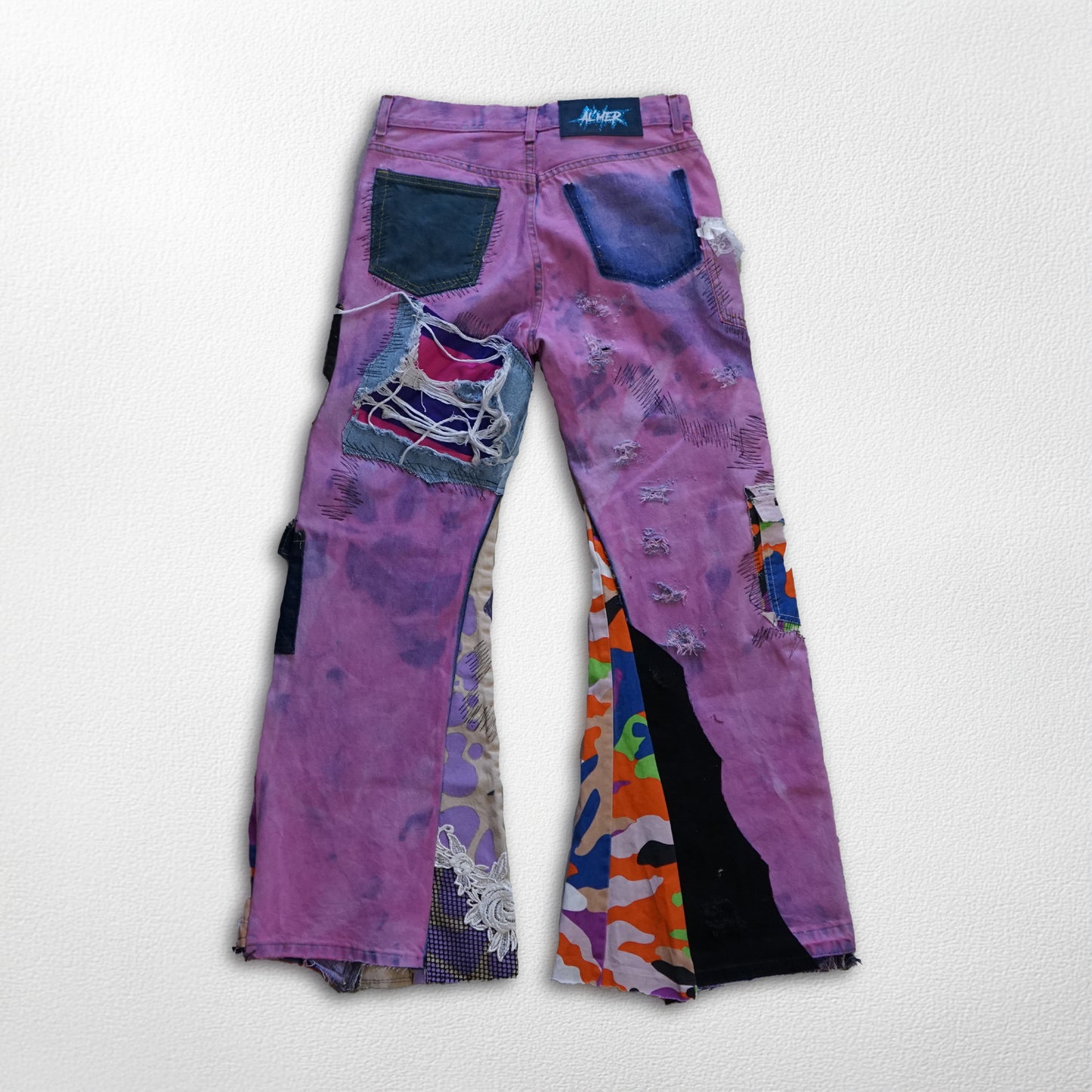Almer Patchwork Pant - Military Camouflage with Blue & Purple Accents