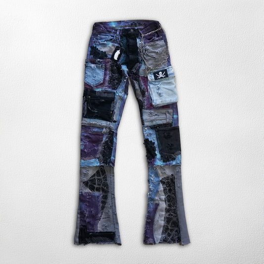 Pirate Flag Jeans - Handmade Blue & Black Denim Pant