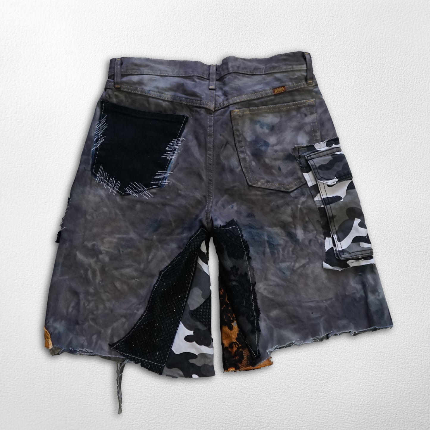 Almer Thunderstrike Shorts - Grey with Lightning & Camouflage Patches