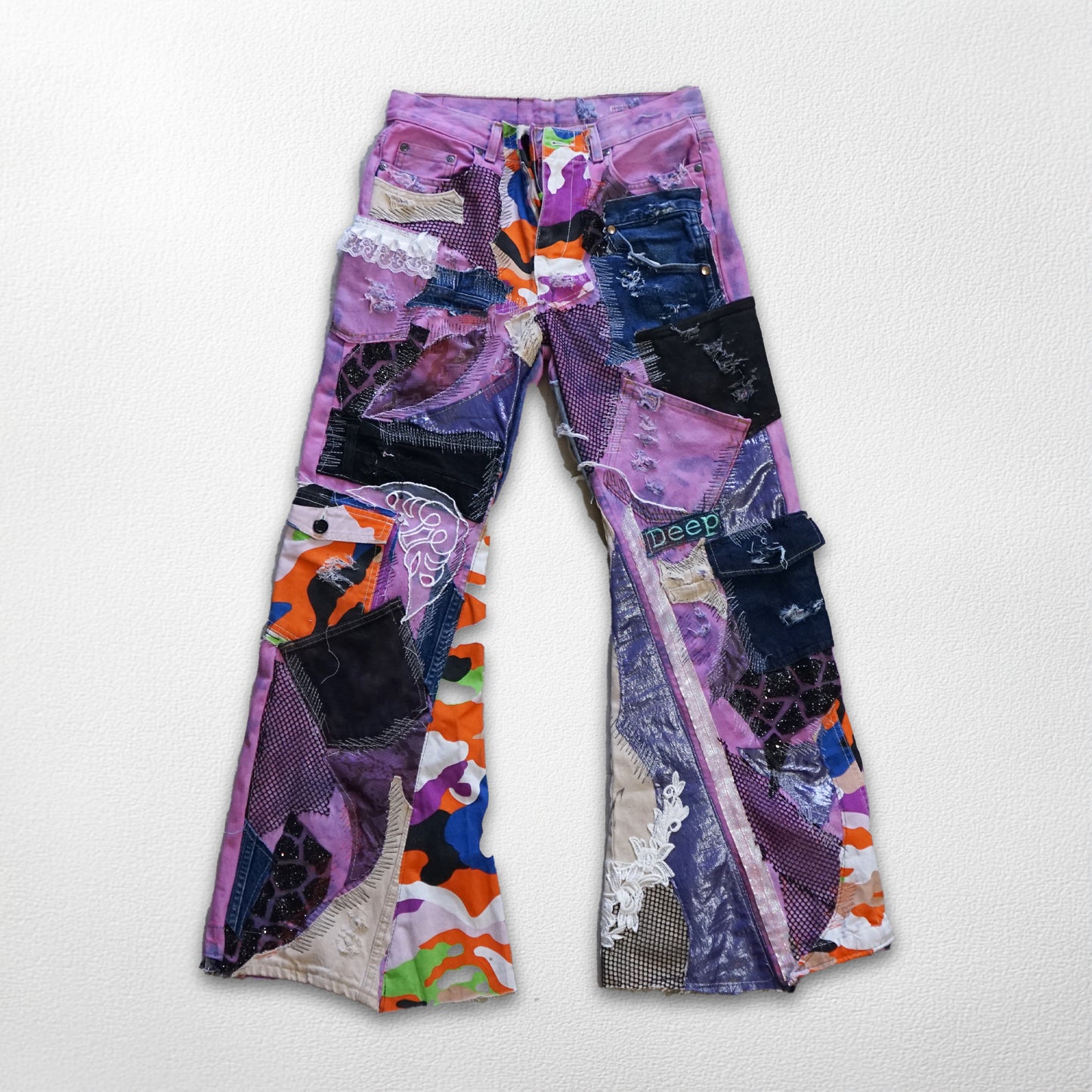 Almer Patchwork Pant - Military Camouflage with Blue & Purple Accents